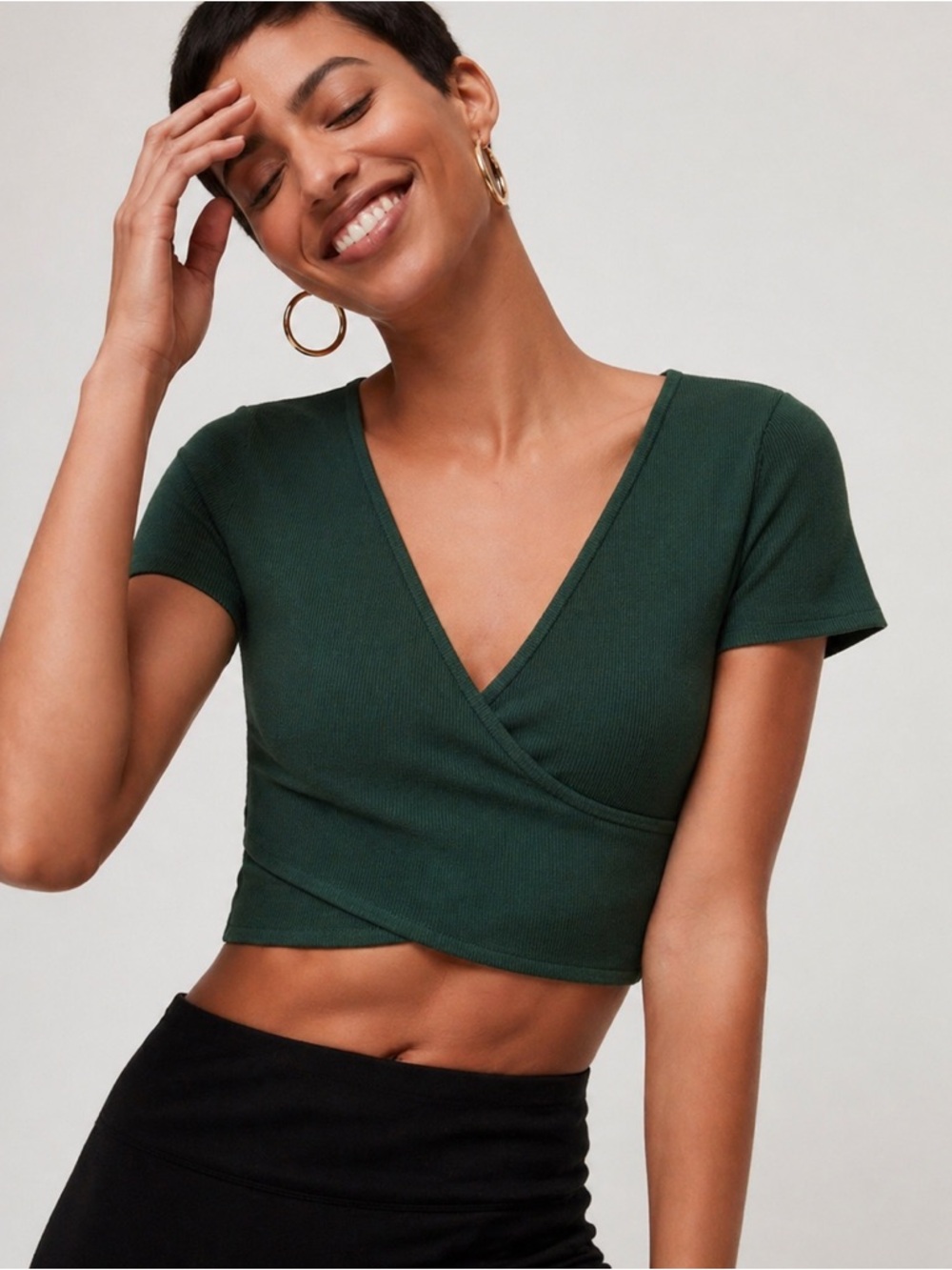 Aritzia Babaton Sculpt Knit Criss Cross Top Deep Green Size 2XS